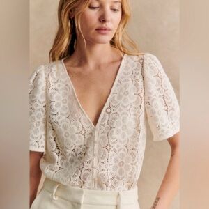 Sezane Emma Lace Button-Front Blouse